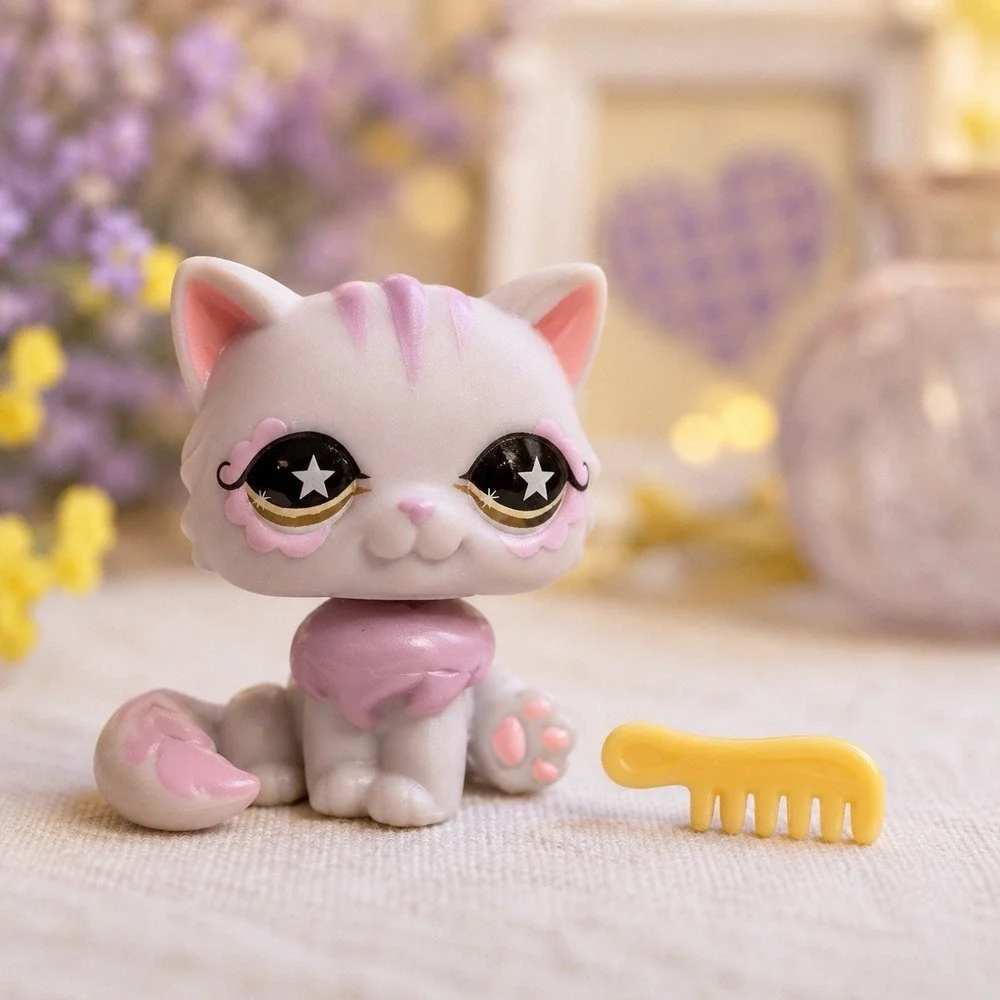 2007 Littlest Pet Shop LPS #891 Persian Cat Star Eyes w/ Original Yellow Comb